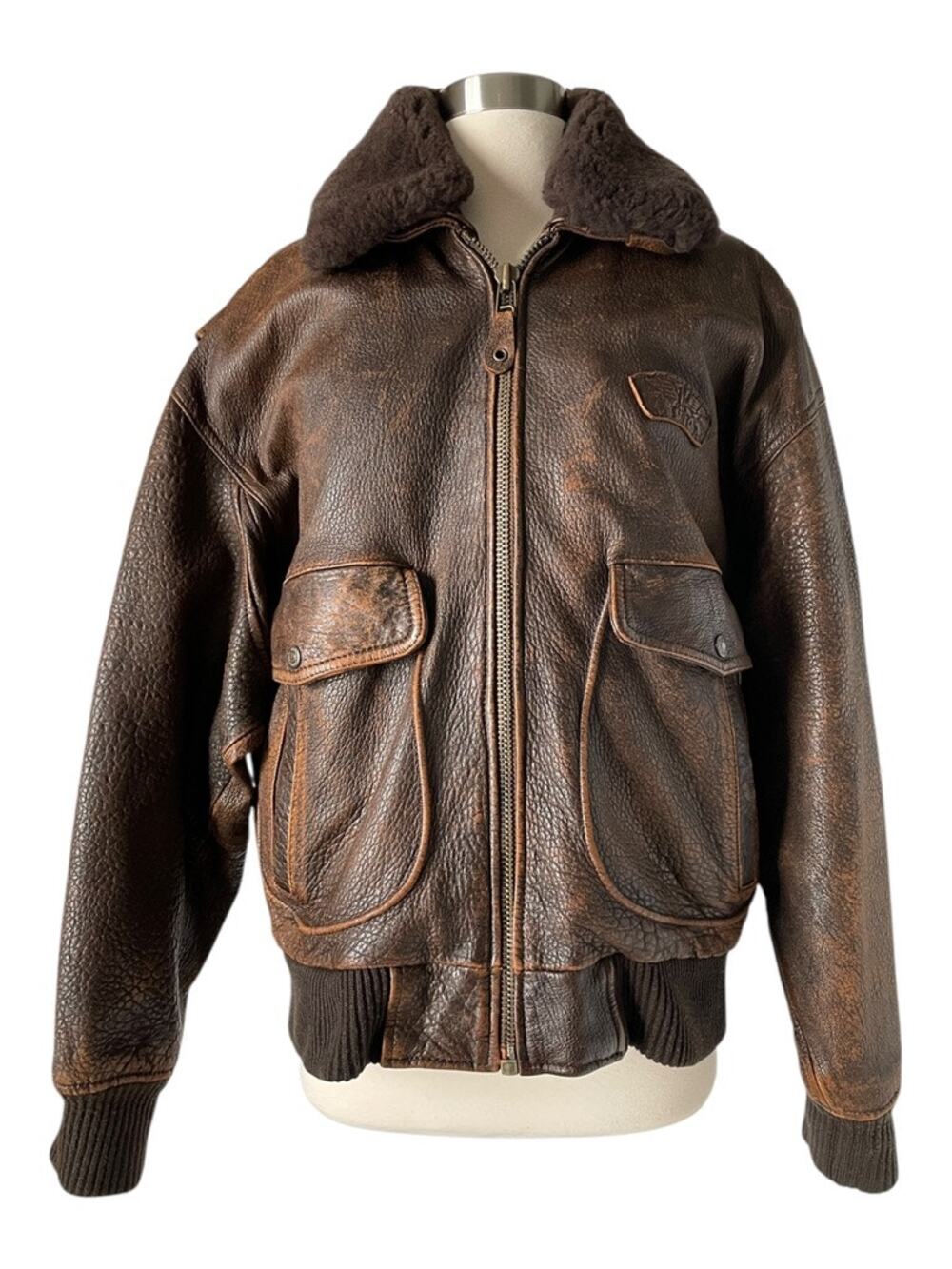 Levi’s Vintage Korea Leather Bomber Jacket Brown Lamb Shearling Distressed L